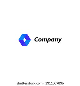 Creative modern polygon elegant trendy unique artistic gradation cyan and purple color technology icon logo.