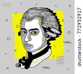 Creative modern portrait of composer and musician Wolfgang Amadeus Mozart. T-Shirt Design & Printing, clothes, bags, posters, invitations, cards, leaflets etc.  Vector illustration hand drawn. 