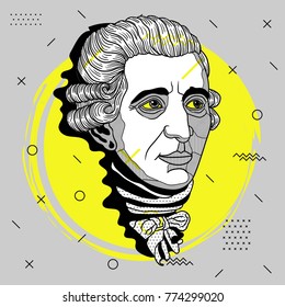 Creative modern portrait of composer and musician. T-Shirt Design & Printing, clothes, bags, posters, invitations, cards, leaflets etc. Vector illustration hand drawn. Franz Joseph Haydn