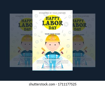Plantilla de póster moderno creativo para la celebración y venta del Día del Trabajo. Antecedentes, folleto corporativo y plantilla de diseño de impresión para la superventa del día de mayo