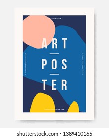 Creative and modern poster templates with organic abstract shapes in blue, yellow, pink and orange colors. Contemporary collage wall art, flyer, newsletter, greeting card, packaging and branding.