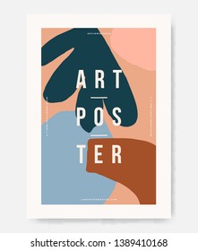 Creative and modern poster templates with organic abstract shapes in light blue, brown, pink and orange colors. Contemporary collage wall art, flyer, newsletter, greeting card, packaging and branding.