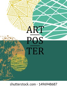 Creative and modern poster templates with organic abstract shapes in coffee, turquoise and yellow colors. Modern collage art, flyers, newsletters, greeting cards, packaging and branding design.