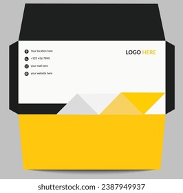 Creative Modern Print Ready DL Envelope Template yellow and black background design