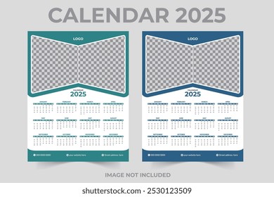 Diseño de calendario de pared del mes 12 de 2025 de una página