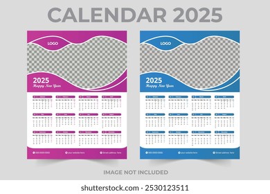 Diseño de calendario de pared del mes 12 de 2025 de una página