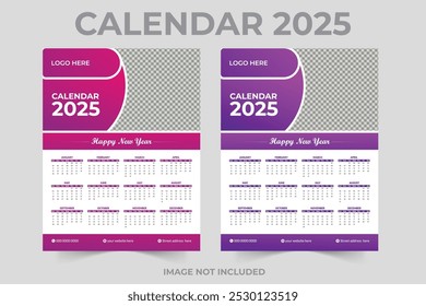 Diseño de calendario de pared del mes 12 de 2025 de una página