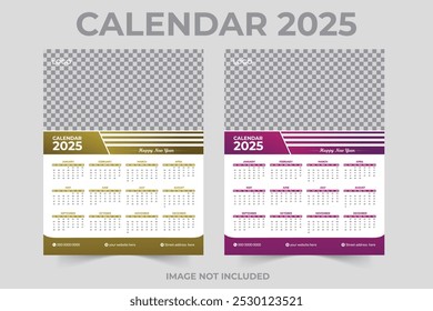 Diseño de calendario de pared del mes 12 de 2025 de una página