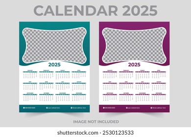 Diseño de calendario de pared del mes 12 de 2025 de una página