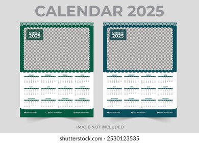 Diseño de calendario de pared del mes 12 de 2025 de una página