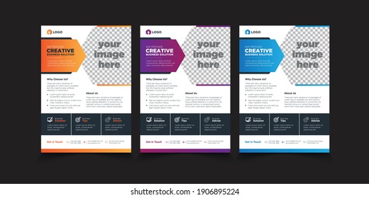 Creative modern and professional corporate business flyer design templates. Color orange yellow green blue purple