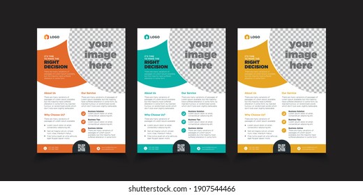 Creative modern and professional corporate business flyer design templates. Color orange yellow green blue