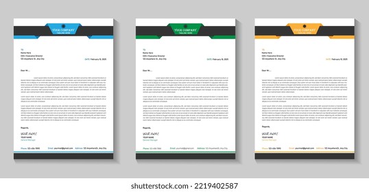 Creative and modern professional corporate company business letterhead template with color variation bundle.