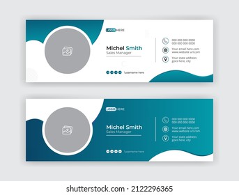 Creative modern Modern and Professional Email Signature with an author photo place. with two color email footer and personal social media cover. Premium Vector 