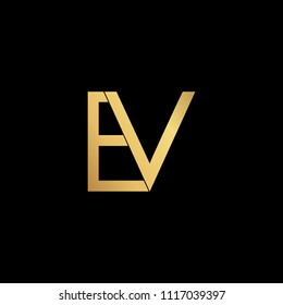 Creative modern  professional  unique artistic gold color EV VE initial based Alphabet icon logo on black background