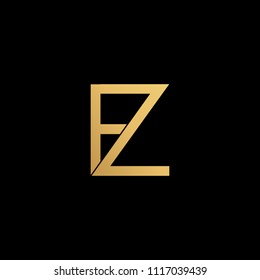 Creative modern  professional  unique artistic gold color EZ ZE initial based Alphabet icon logo on black background