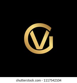 Creative modern professional unique artistic gold color GV VG initial based Alphabet icon on black background