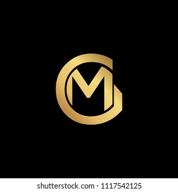 Creative modern professional unique artistic gold color GM MG initial based Alphabet icon on black background