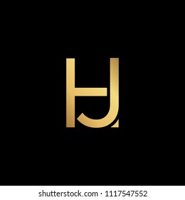 Creative modern professional unique artistic gold color HJ JH initial based Alphabet icon on black background