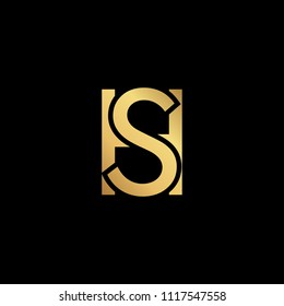 Creative modern professional unique artistic gold color HS SH initial based Alphabet icon on black background