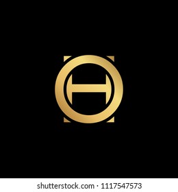 Creative modern professional unique artistic gold color HO OH initial based Alphabet icon on black background