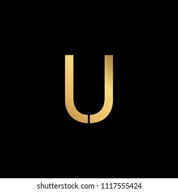 Creative modern professional unique artistic gold color JU UJ initial based Alphabet icon on black background