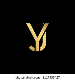 Creative modern professional unique artistic gold color YJ JY initial based Alphabet icon on black background