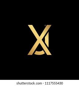 Creative modern professional unique artistic gold color JX XJ initial based Alphabet icon on black background