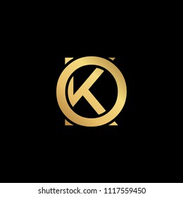 Creative modern professional unique artistic gold color OK KO initial based Alphabet icon on black background