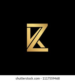 Creative modern professional unique artistic gold color KZ ZK initial based Alphabet icon on black background
