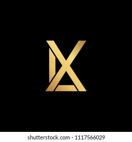 Creative modern professional unique artistic gold color LX XL initial based Alphabet icon on black background