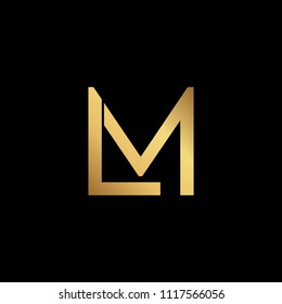 Creative modern professional unique artistic gold color LM ML initial based Alphabet icon on black background