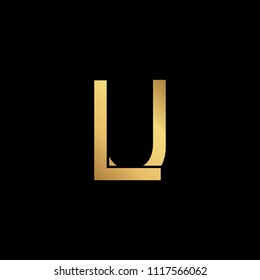 Creative modern professional unique artistic gold color LU UL initial based Alphabet icon on black background