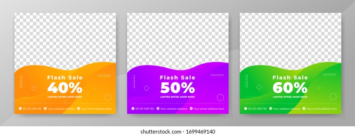 Creative modern promotion square web banner set for social media. Fashion sale social media post design template bundle. Sale banner design