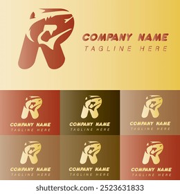 Creative Modern R Letter Fish Logo mit buntem Icon Vector Design.

