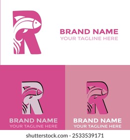 Logo de pez de letra R moderno creativo con Vector de icono colorido