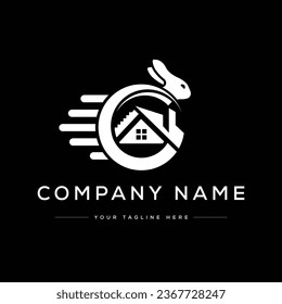 Logo Creativo Moderno De La Casa De Conejo. Logo en blanco y negro. Usable para logotipos de empresas. Elemento de plantilla de diseño de logotipo de vectores planos