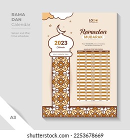 Creative modern ramadan calendar template for iftar schedule.