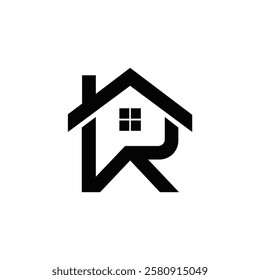  creative and modern real estate logo featuring the letter "R" integrated with a house icon. The minimal and professional design is ideal for real estate agencies, property management firms, home cons