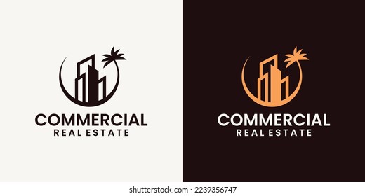 Creative modern real estate with palm tree logo design template inspiration for business of building construction