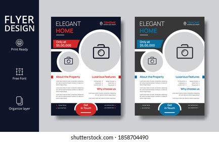 Creative Modern Red and Blue Real Estate Flyer Design for Elegant Home
