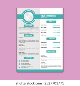 Creative Modern Resume and Cover Letter Layout Vector Template for Business Job Applications, Minimalist resume cv template, Resume design template, cv