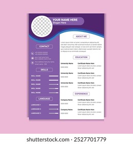 Creative Modern Resume and Cover Letter Layout Vector Template for Business Job Applications, Minimalist resume cv template, Resume design template, cv