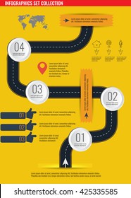 Creative modern road infographic with colorful pin pointer vector illustration and icons, symbols