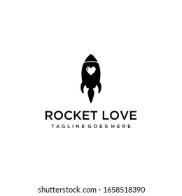 Logo moderno creativo del espacio de los cohetes con plantilla vectorial de icono cardíaco