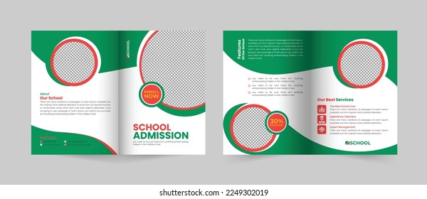 Creative and Modern School admission bifold brochure template, Bifold Brochure School education flyer half fold vector layout.	
