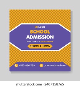 Creative modern school admission education social media post design template