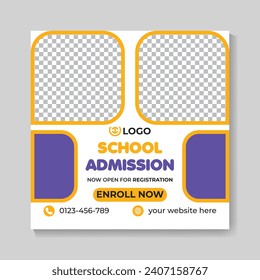 Creative modern school admission education social media post design template