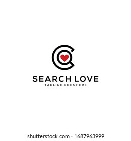 Creative modern search love with magnifying glass and C sign logo design