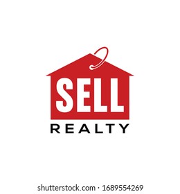 Creative modern sell house realty sign logo design template.